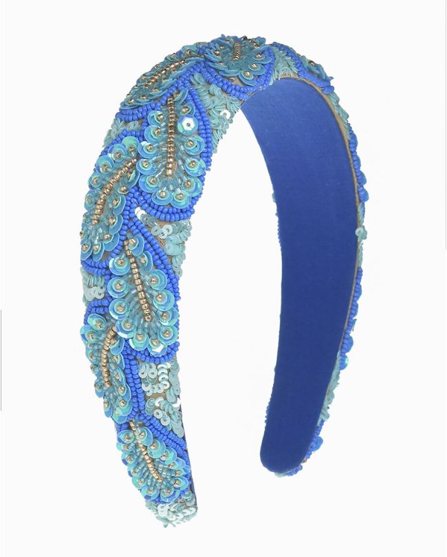 HEADBAND IN LIGHT BLUE COLOR WITH BEADS