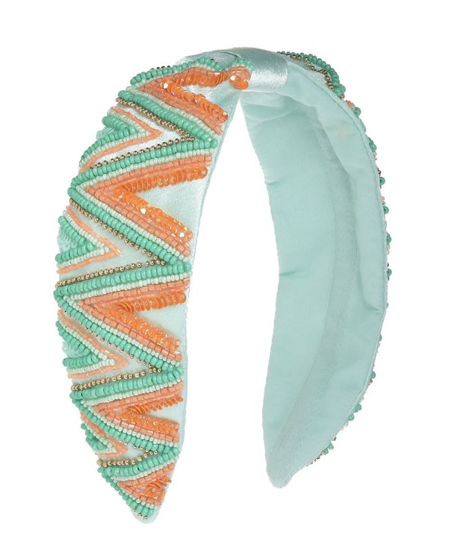HEADBAND IN LIGHT BLUE/ORANGE COLOR WITH BEADS