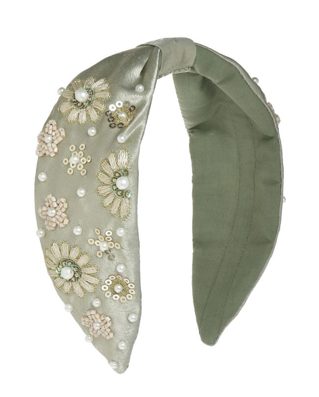 HEADBAND IN GREEN COLOR WITH BEADS AND PEARLS