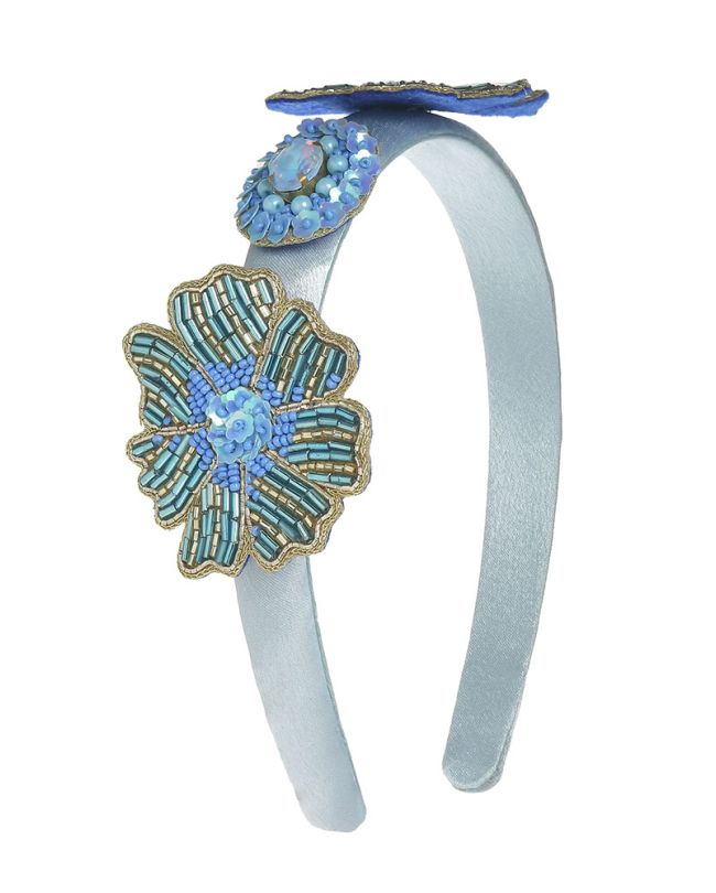 HEADBAND ''FLOWER'' IN LIGHT BLUE COLOR WITH BEADS
