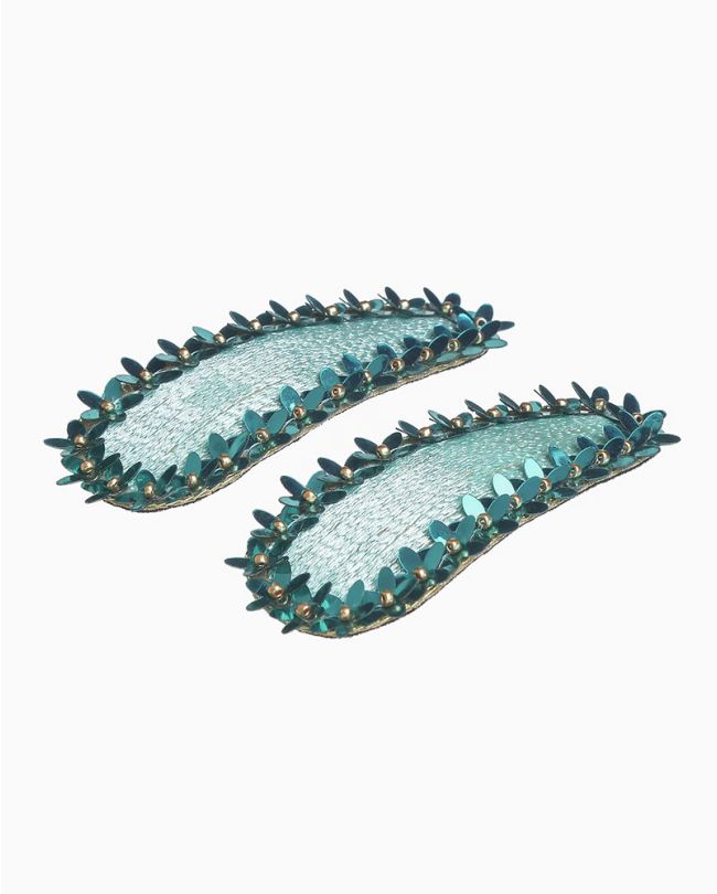 S/2 ΗAIR CLIPS IN PETROL/GOLD COLOR WITH BEADS