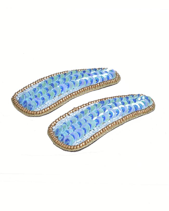 S/2 ΗAIR CLIPS IN LIGHT BLUE/GOLD COLOR WITH BEADS