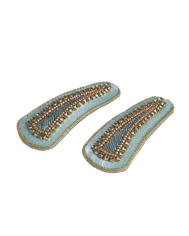 S/2 ΗAIR CLIPS IN GOLD/LIGHT BLUE COLOR WITH BEADS