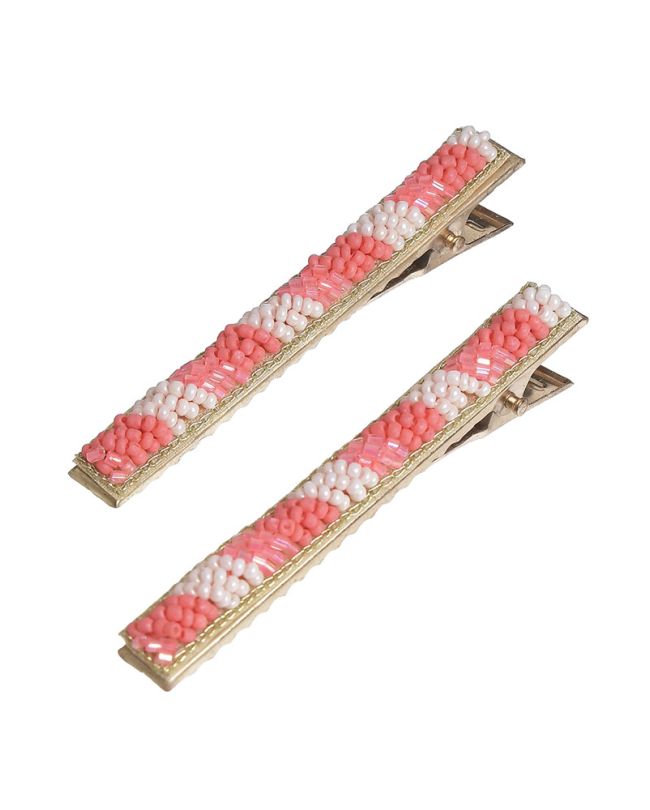 S/2 ΗAIR CLIPS IN PINK/PEACH COLOR WITH BEADS