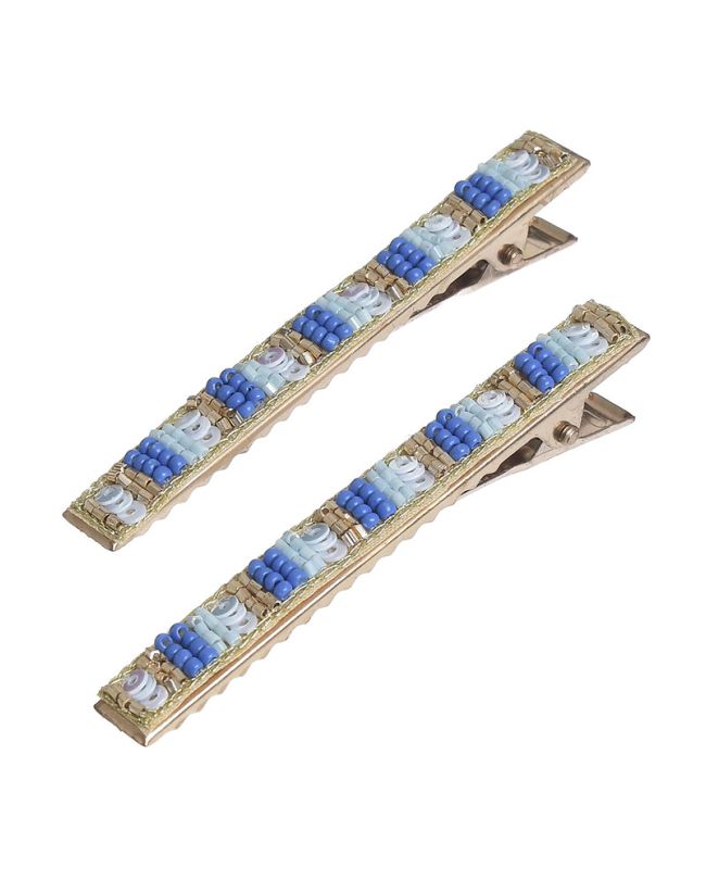 S/2 ΗAIR CLIPS IN BLUE/BABY BLUE COLOR WITH BEADS