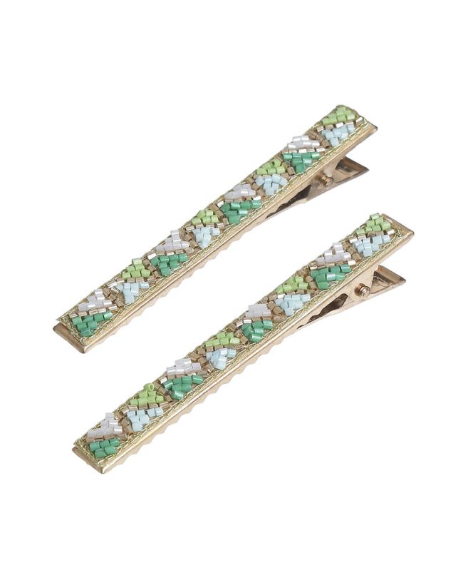 S/2 ΗAIR CLIPS IN GREEN/MINT COLOR WITH BEADS
