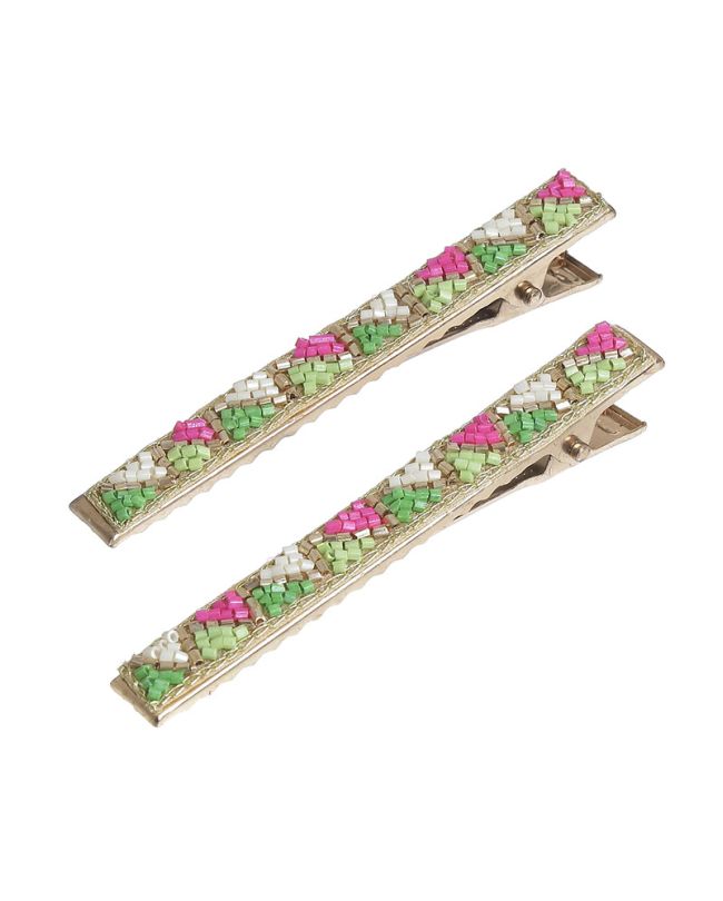 S/2 ΗAIR CLIPS IN GREEN/MINT/FUCHSIA COLOR WITH BEADS