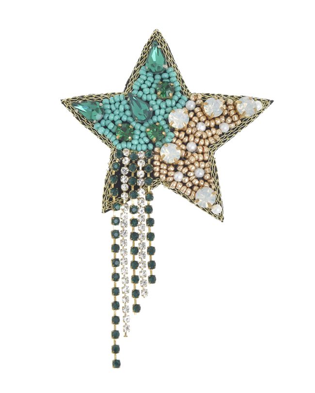 BROOCH 'ASTERI' WITH WHITE/TURQUOISE BEADS