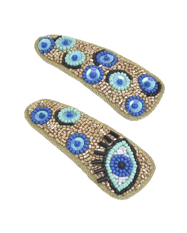 S/2 HAIR CLIPS IN GOLD WITH EYE DESIGN