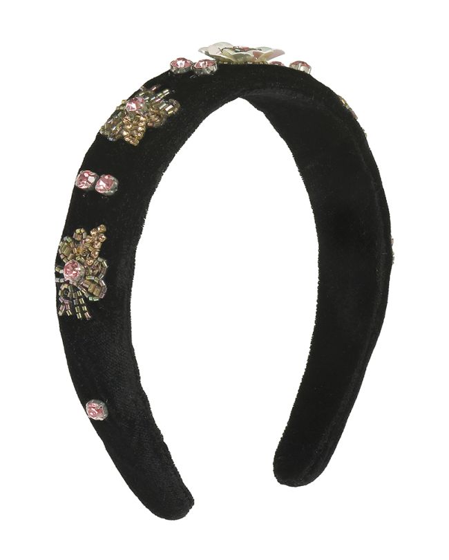 HEADBAND IN BLACK COLOR WITH PINK JEWELS