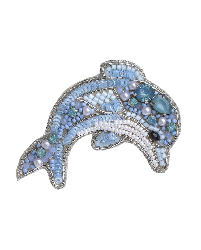 PIN ''DOLPHIN'' IN LIGHT BLUE COLOR WITH BEADS AND PEARLS
