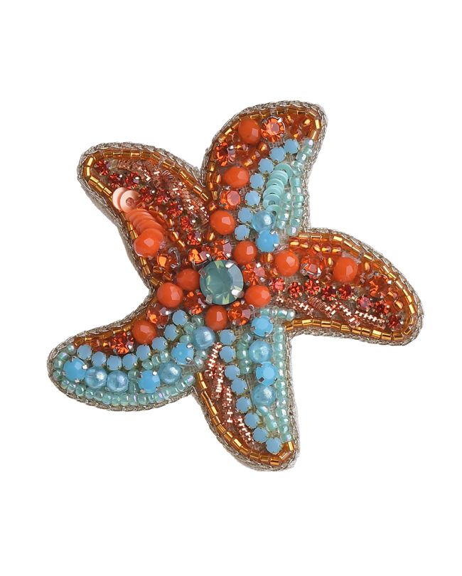 PIN ''STARFISH'' IN LIGHT BLUE/ORANGE COLOR WITH BEADS AND PEARLS