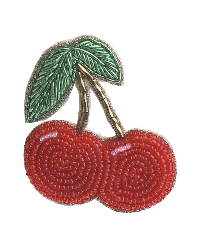 PIN ''CHERRY'' IN RED/GREEN COLOR WITH BEADS AND PEARLS