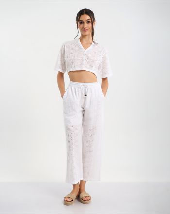 S/2 ΠΟΥΚΑΜΙΣΟ ΚΟΝΤΟΜΑΝΙΚΟ ΚΑΙ ΠΑΝΤΕΛΟΝΙ ΛΕΥΚΟ ΜΕ ΚΕΝΤΗΤΕΣ ΛΕΠΤΟΜΕΡΕΙΕΣ ONE SIZE (100% COTTON)