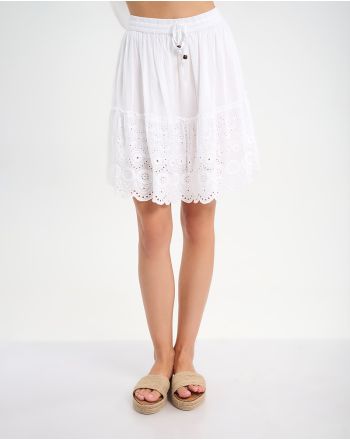 ΦΟΥΣΤΑ ΚΟΝΤΗ ΣΕ ΛΕΥΚΟ ΧΡΩΜΑ ΜΕ ΚΕΝΤΗΜΑΤΑ ONE SIZE (100% COTTON)