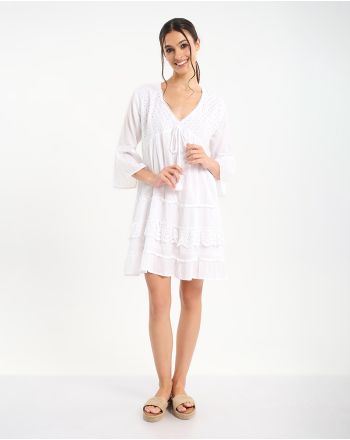 ΦΟΡΕΜΑ ΚΟΝΤΟ ΣΕ ΛΕΥΚΟ ΜΕ ΦΑΡΔΥ ΜΑΝΙΚΙ ONE SIZE (100% COTTON)