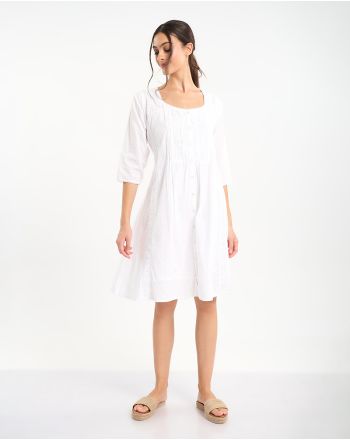ΦΟΡΕΜΑ ΣΕ ΛΕΥΚΟ ΧΡΩΜΑ ΜΕ 3/4 ΜΑΝΙΚΙ ΚΑΙ ΚΟΥΜΠΙΑ ONE SIZE (100% COTTON)