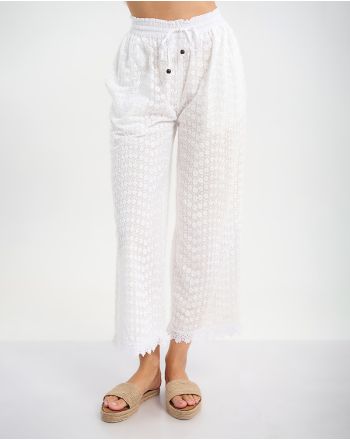 ΠΑΝΤΕΛΟΝΑ ΣΕ ΛΕΥΚΟ ΧΡΩΜΑ ΜΕ ΚΕΝΤΗΜΑΤΑ ΣΤΟ ΤΕΛΕΙΩΜΑ ONE SIZE (100% COTTON)