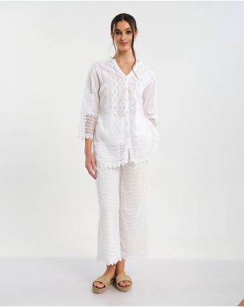 SHORT DRESS/SHIRT IN WHITE WITH EMBROIDERED DETAILS ONE SIZE (100% COTTON)