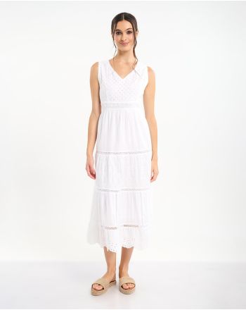 LONG SLEEVELESS DRESS WITH 'V' NECK ONE SIZE (100% COTTON)