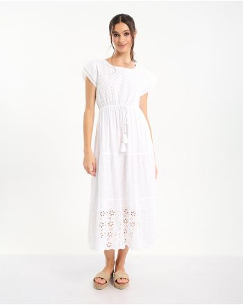 ΦΟΡΕΜΑ ΣΕ ΛΕΥΚΟ ΜΕ ΚΟΝΤΟ ΜΑΝΙΚΙ ΚΑΙ ΛΟΥΛΟΥΔΙΑ ONE SIZE (100% COTTON)