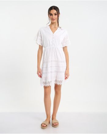 ΦΟΡΕΜΑ ΣΕ ΛΕΥΚΟ ΜΕ ΚΟΝΤΟ ΜΑΝΙΚΙ ONE SIZE (100% COTTON)