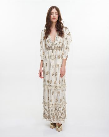 ΦΟΡΕΜΑ ΜΑΚΡΥ ΛΕΥΚΟ ΜΕ ΧΡΥΣΕΣ ΛΕΠΤΟΜΕΡΕΙΕΣ ONE SIZE (100% VISCOSE)