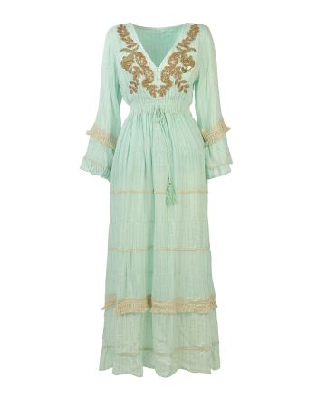 ΦΟΡΕΜΑ ΜΑΚΡΥ ΜΕ ΜΑΚΡΥ ΜΑΝΙΚΙ ΤΙΡΚΟΥΑΖ ΜΕ ΧΡΥΣΕΣ ΛΕΠΤΟΜΕΡΕΙΕΣ ONE SIZE (100% VISCOSE)