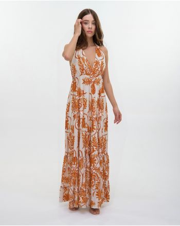 ΦΟΡΕΜΑ ΜΑΚΡΥ ΕΞΩΠΛΑΤΟ ΛΕΥΚΟ/ΠΟΡΤΟΚΑΛΙ ONE SIZE (70% SILK 30% POLYESTER)