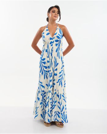 ΦΟΡΕΜΑ ΜΑΚΡΥ ΣΕ ΕΚΡΟΥ ΜΕ ΜΠΛΕ/ΧΡΥΣΕΣ ΛΕΠΤΟΜΕΡΕΙΕΣ ONE SIZE (70% SILK 30% POLYESTER)