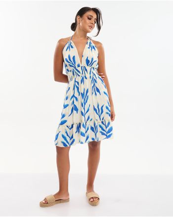 ΦΟΡΕΜΑ ΚΟΝΤΟ ΣΕ ΕΚΡΟΥ ΜΕ ΜΠΛΕ/ΧΡΥΣΕΣ ΛΕΠΤΟΜΕΡΕΙΕΣ ONE SIZE (70% SILK 30% POLYESTER)