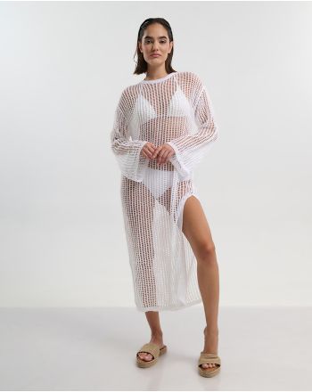 ΦΟΡΕΜΑ ΜΑΚΡΥ ΜΕ ΜΑΚΡΥ ΜΑΝΙΚΙ ΣΕ ΛΕΥΚΟ ΧΡΩΜΑ ONE SIZE (100% VISCOSE)