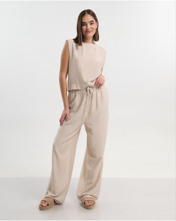 S/2 TOP AND PANTS IN SAND COLOR ONE SIZE (70% COTTON, 30% NYLON)
