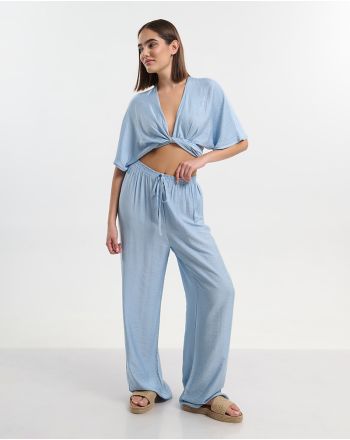 S/2 TIED TOP AND PANTS IN LIGHT BLUE COLOR ONE SIZE (70% COTTON, 30% NYLON)