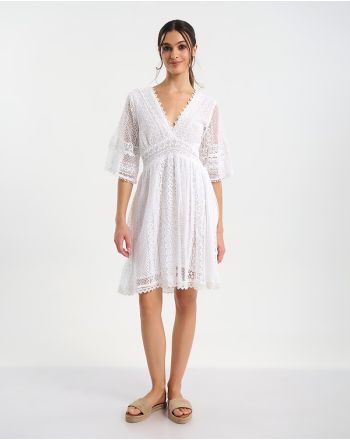 ΦΟΡΕΜΑ ΚΕΝΤΗΤΟ ΜΕ 3/4 ΜΑΝΙΚΙ ΣΕ ΛΕΥΚΌ ΧΡΩΜΑ ONE SIZE ( 100% COTTON)