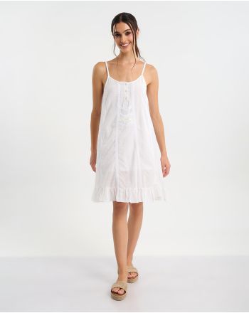 ΦΟΡΕΜΑ ΚΟΝΤΟ ΣΕ ΛΕΥΚΟ ΧΡΩΜΑ ΜΕ ΤΙΡΑΝΤΕΣ ONE SIZE (100% COTTON)