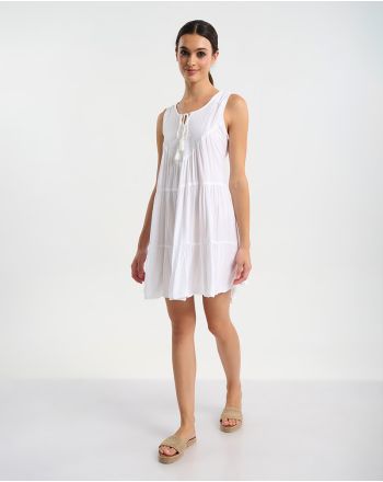 ΦΟΡΕΜΑ ΚΟΝΤΟ ΑΜΑΝΙΚΟ ΣΕ ΛΕΥΚΟ ΜΕ ΔΙΑΚΟΣΜΗΤΙΚΑ ΚΡΟΣΣΙΑ ONE SIZE ( 100% COTTON)