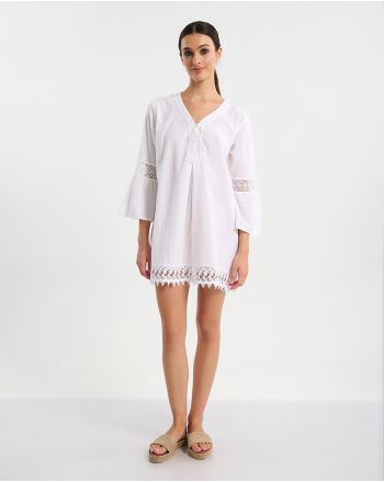 ΠΟΥΚΑΜΙΣΑ/ΦΟΡΕΜΑ ΣΕ ΛΕΥΚΟ ΧΡΩΜΑ ΜΕ ΦΑΡΔΥ ΜΑΝΙΚΙ ONE SIZE ( 100% COTTON)