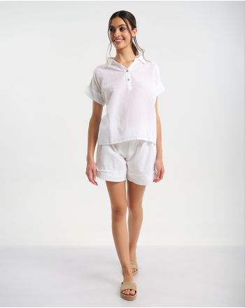 ΠΟΥΚΑΜΙΣΟ ΜΕ ΚΟΝΤΟ ΜΑΝΙΚΙ ΣΕ ΛΕΥΚΟ ΧΡΩΜΑ ONE SIZE (100% COTTON)