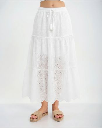 ΦΟΥΣΤΑ ΣΕ ΛΕΥΚΟ ΧΡΩΜΑ ΜΕ ΚΕΝΤΗΜΑΤΑ ONE SIZE (100% COTTON)