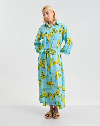 ΦΟΡΕΜΑ/ΚΑΦΤΑΝΙ ΜΑΚΡΥ ΤΥΡΚΟΥΑΖ ΜΕ ΛΕΠΤΟΜΕΡΕΙΕΣ ΜΕ ΛΕΜΟΝΙΑ S/M (100% COTTON)