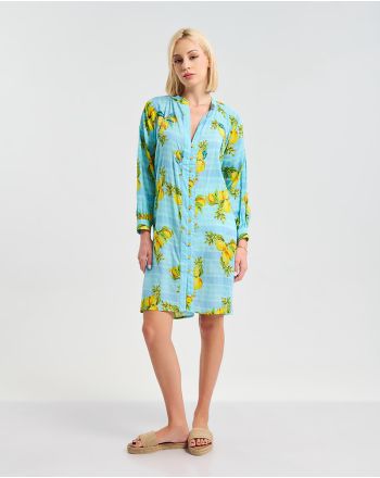 ΦΟΡΕΜΑ/ΚΑΦΤΑΝΙ KONTO ME ΜΑΚΡΥ MANIKΙ ΤΥΡΚΟΥΑΖ ΜΕ ΛΕΠΤΟΜΕΡΕΙΕΣ ΜΕ ΛΕΜΟΝΙΑ ONE SIZE (100% COTTON)