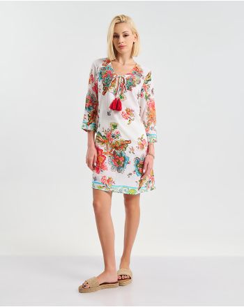 ΦΟΡΕΜΑ/ΚΑΦΤΑΝΙ KONTO ME 3/4 MANIKΙ  ΛΕΥΚΟ  ΜΕ ΚΟΚΚΙΝΕΣ/ΜΠΛΕ ΛΕΠΤΟΜΕΡΕΙΕΣ S/M (100% COTTON)