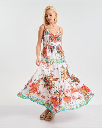 ΦΟΡΕΜΑ ΜΑΚΡΥ ΛΕΥΚΟ ΜΕ ΚΟΚΚΙΝΕΣ/ΜΠΛΕ ΛΕΠΤΟΜΕΡΕΙΕΣ ONE SIZE (100% COTTON)