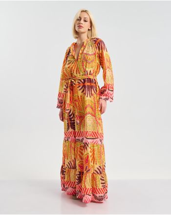 LONG DRESS WITH LONG SLEEVES IN RED/ORANGE COLOR S/M (100% COTTON)