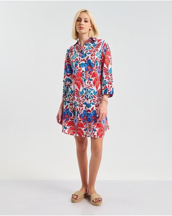 DRESS/SHIRT WITH 3/4 SLEEVES   IN RED/BLUE  DETAILS  S/M  (100% COTTON)