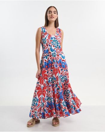 ΦΟΡΕΜΑ ΜΕ ΤΙΡΑΝΤΕΣ ΜΑΚΡΥ  ΜΕ ΚΟΚΚΙΝΕΣ/ΜΠΛΕ ΛΕΠΤΟΜΕΡΕΙΕΣ ONE SIZE ( 100% COTTON)