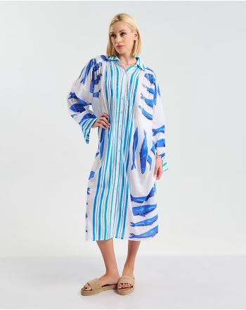 LONG SHIRT 3/4 IN WHITE  COLOR  WITH FISH  ONE SIZE  (100% COTTON)