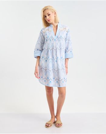 ΦΟΡΕΜΑ 3/4 ΜΑΝΙΚΙ ΣΕ ΛΕΥΚΟ ΧΡΩΜΑ ΜΕ ΜΠΛΕ ΛΕΠΤΟΜΕΡΕΙΕΣ S/M ( 100% COTTON)