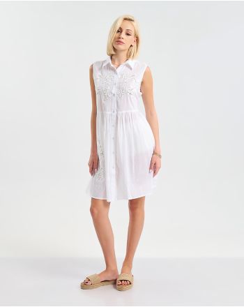 ΦΟΡΕΜΑ ΑΜΑΝΙΚΟ  ΚΟΝΤΟ ΛΕΥΚΟ ΜΕ ΜΕ ΚΕΝΤΗΜΑ S/M ( 100% COTTON)